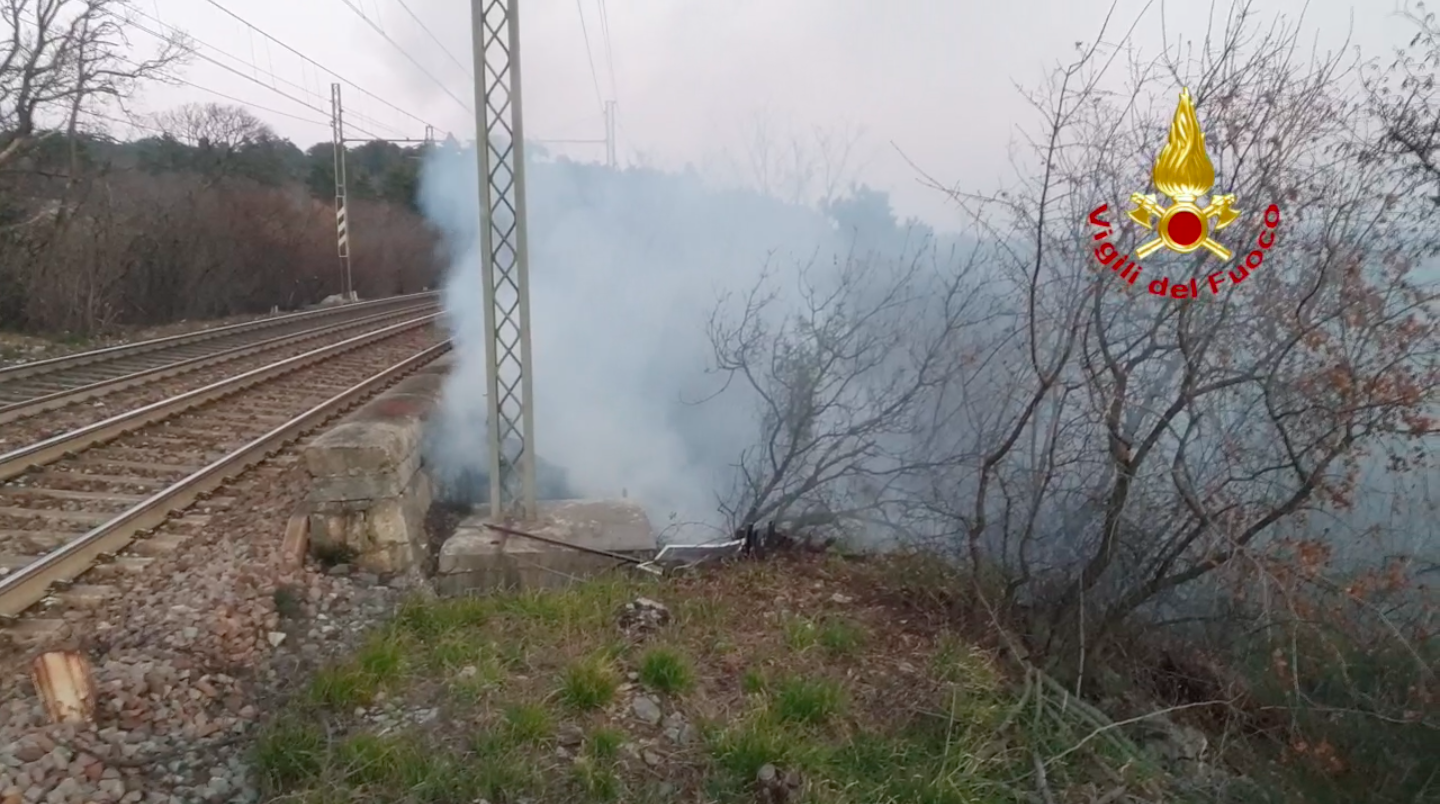 Immagine per Fiamme lungo la ferrovia a Duino, stop al traffico dei treni